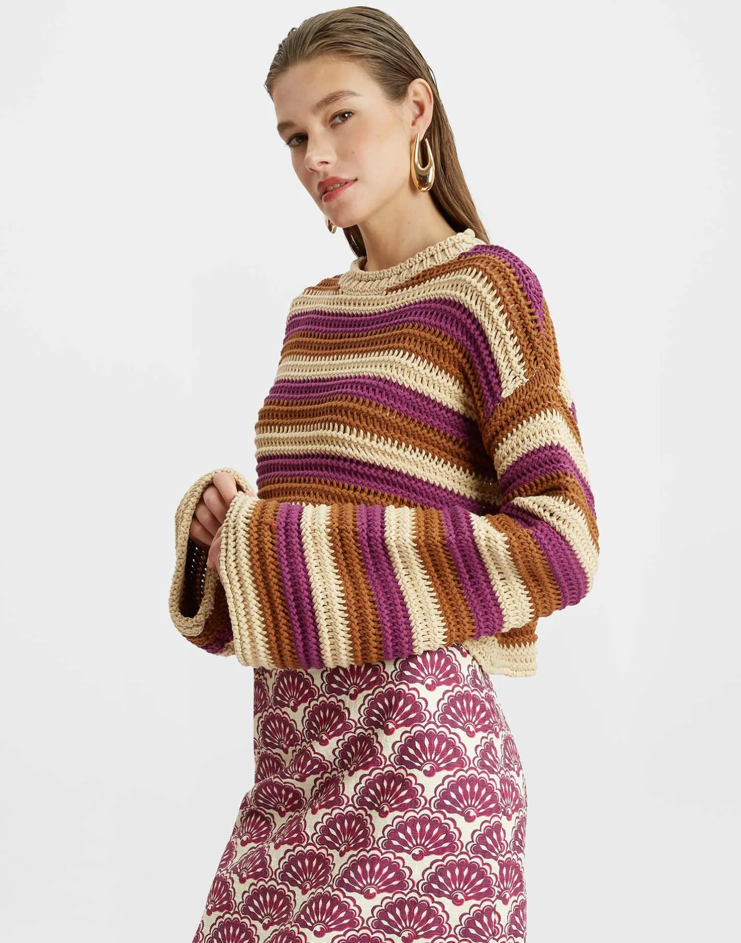 La DoubleJ Maglieria<Crop SweaterMulticolor Ivory in Cable Chain