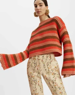 La DoubleJ Maglieria<Crop SweaterMulticolor Red in Cable Chain