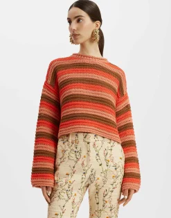 La DoubleJ Maglieria<Crop SweaterMulticolor Red in Cable Chain