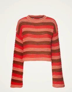 La DoubleJ Maglieria<Crop SweaterMulticolor Red in Cable Chain
