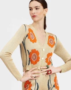 La DoubleJ Maglieria<Daisychain Mini CardiganOrange & Gold in Jacquard Lurex