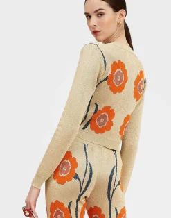 La DoubleJ Maglieria<Daisychain Mini CardiganOrange & Gold in Jacquard Lurex