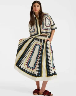La DoubleJ Gonne<Drawstring SkirtDoric Plac&eacute;e Cream in Cotton Poplin