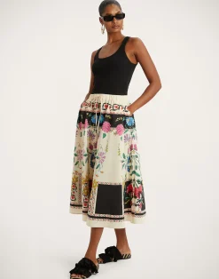 La DoubleJ Gonne<Drawstring SkirtPlaza Plac&eacute;e Ivory in Faille