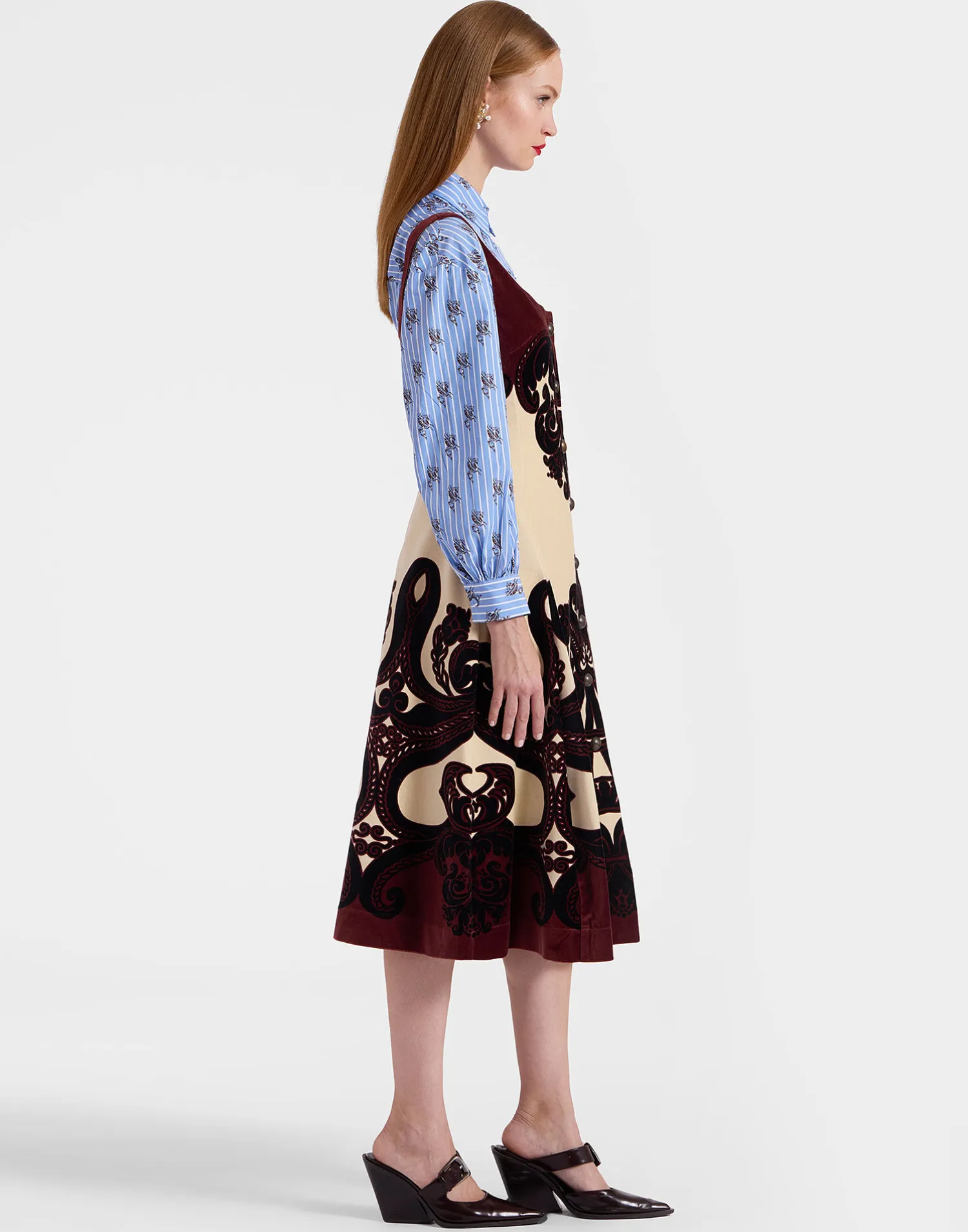 La DoubleJ Vestiti<Ella Midi DressCorsini Placée Cream in Cotton Velvet