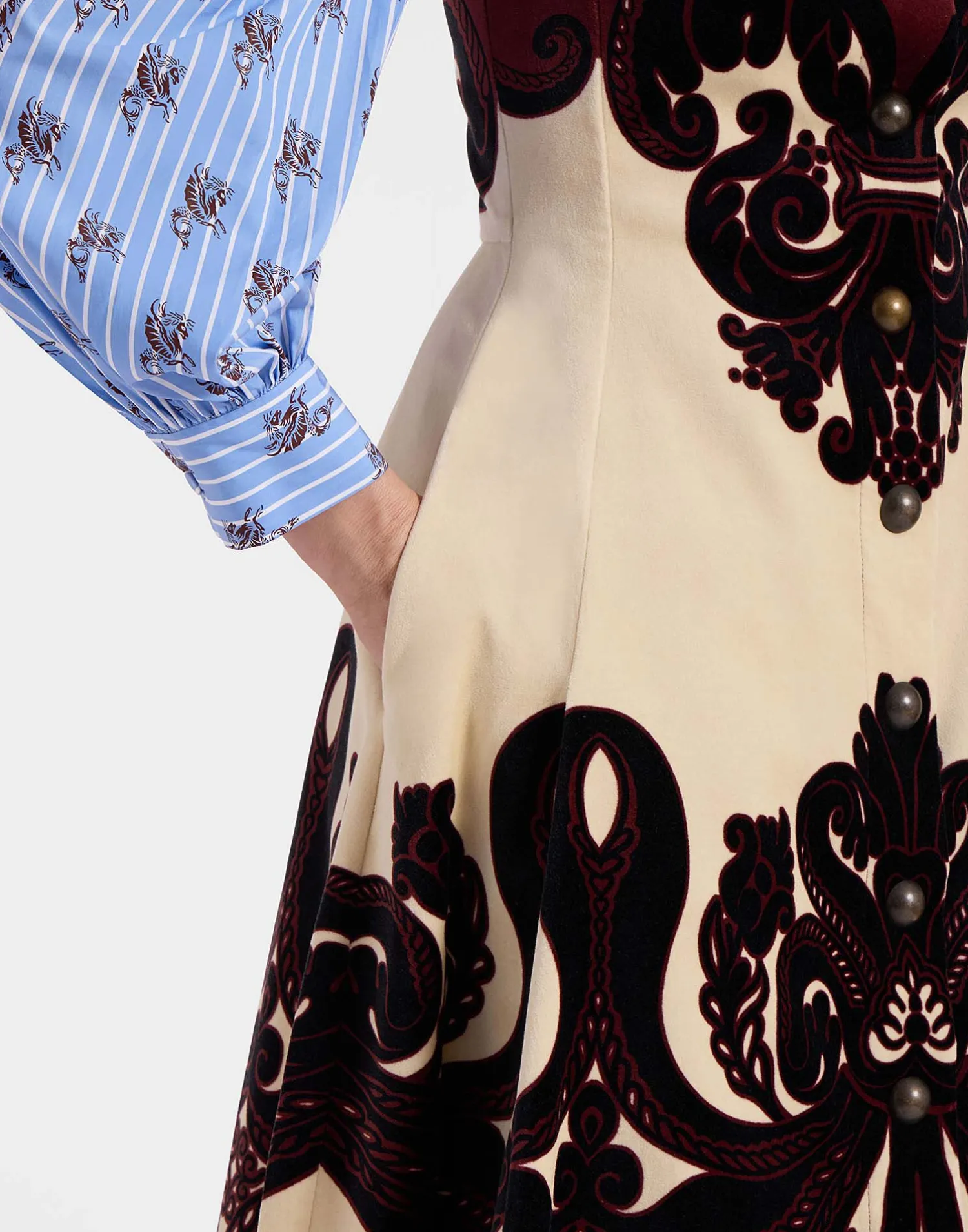 La DoubleJ Vestiti<Ella Midi DressCorsini Placée Cream in Cotton Velvet