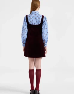 La DoubleJ Vestiti<Ella Mini DressSolid Burgundy in Cotton Velvet Embroidered