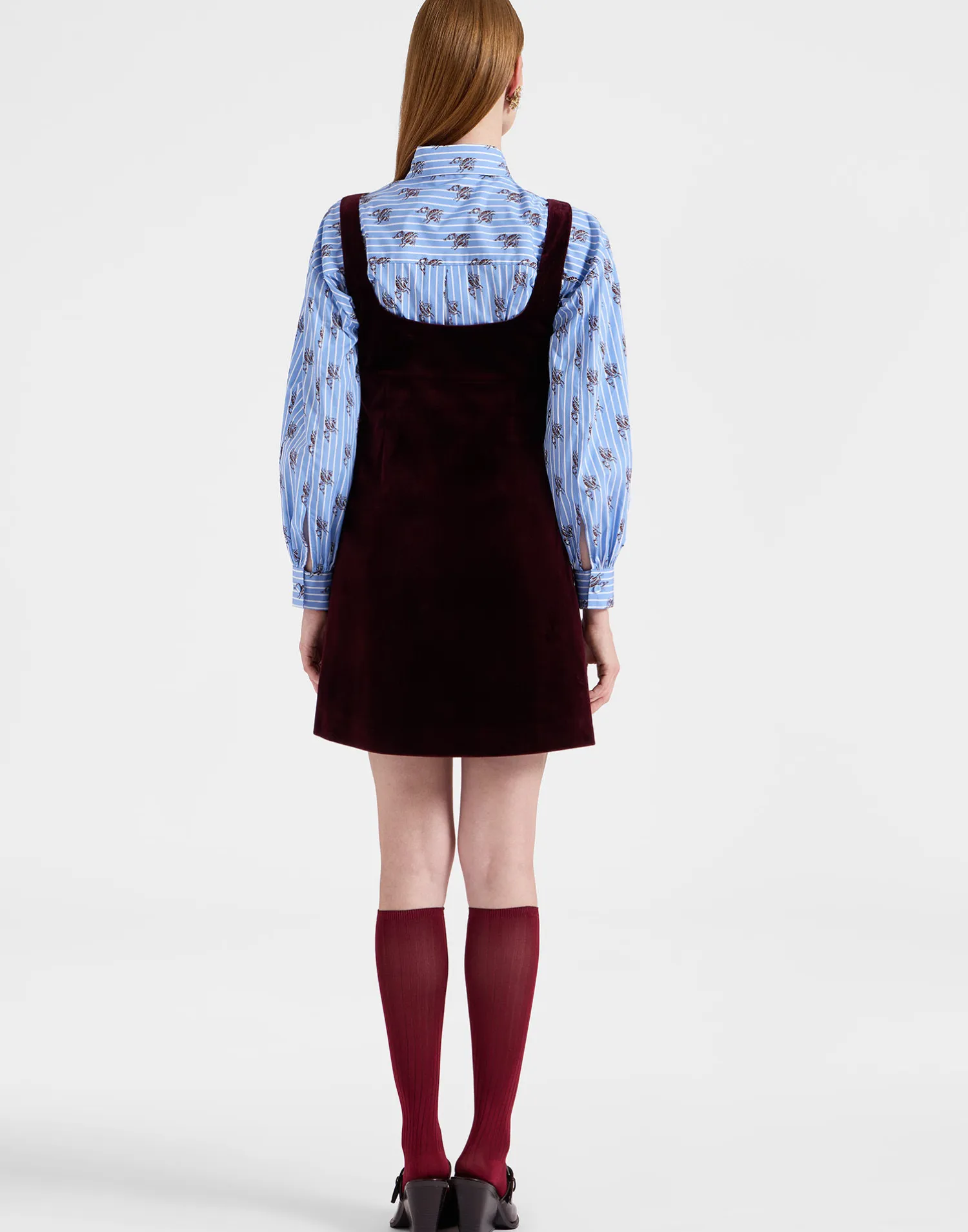 La DoubleJ Vestiti<Ella Mini DressSolid Burgundy in Cotton Velvet Embroidered