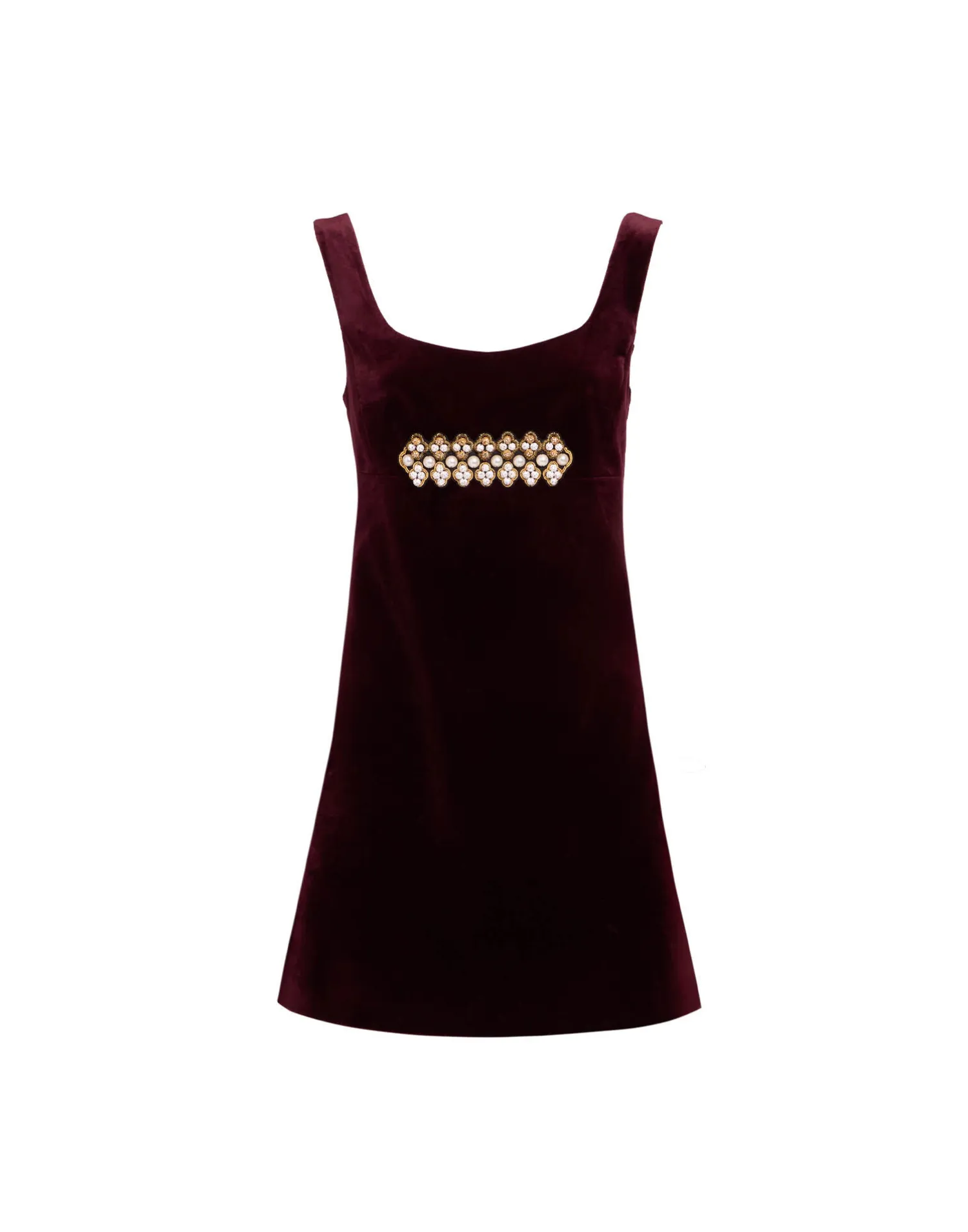 La DoubleJ Vestiti<Ella Mini DressSolid Burgundy in Cotton Velvet Embroidered