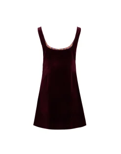 La DoubleJ Vestiti<Ella Mini DressSolid Burgundy in Cotton Velvet Embroidered