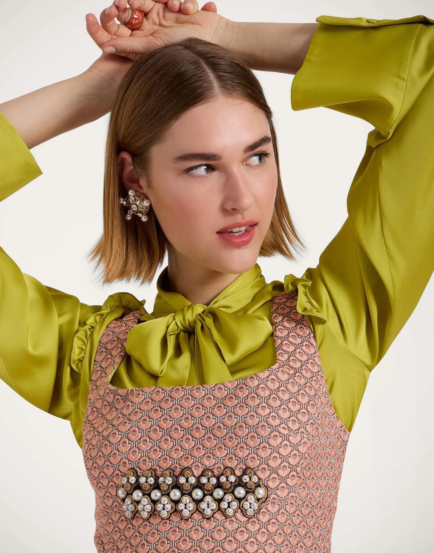 La DoubleJ Party Dressing<Ella Mini DressTulip Pale Pink in Jacquard Embroidered