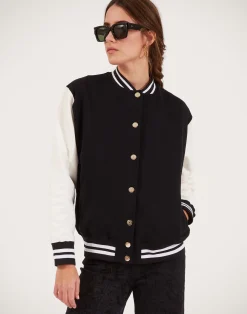 La DoubleJ Felpe E Magliette|Capispalla<Embroidered Sisterhood Varsity BomberSolid Black in Jersey