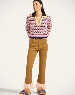 La DoubleJ Denim|Pantaloni E Shorts<Fancy Crop JeansKhaki in Denim With Feathers