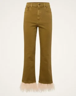 La DoubleJ Denim|Pantaloni E Shorts<Fancy Crop JeansKhaki in Denim With Feathers