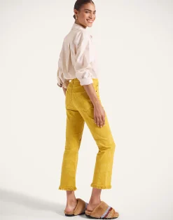 La DoubleJ Denim|Pantaloni E Shorts<Fancy Crop JeansSicomore Yellow in Laser-Printed Denim With Fringe