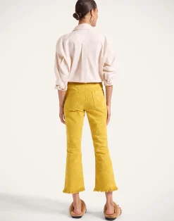 La DoubleJ Denim|Pantaloni E Shorts<Fancy Crop JeansSicomore Yellow in Laser-Printed Denim With Fringe