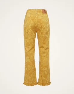 La DoubleJ Denim|Pantaloni E Shorts<Fancy Crop JeansSicomore Yellow in Laser-Printed Denim With Fringe