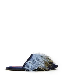 La DoubleJ Scarpe|Accessories<Feather SlippersSolid Acquamarine in Raso