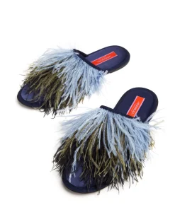 La DoubleJ Scarpe|Accessories<Feather SlippersSolid Acquamarine in Raso