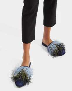 La DoubleJ Scarpe|Accessories<Feather SlippersSolid Acquamarine in Raso