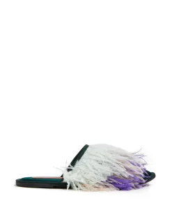 La DoubleJ Scarpe|Accessories<Feather SlippersSolid Green in Raso
