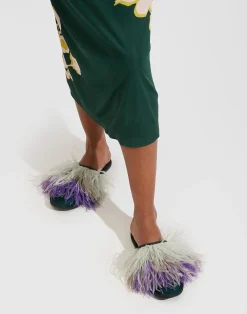 La DoubleJ Scarpe|Accessories<Feather SlippersSolid Green in Raso