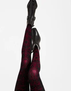 La DoubleJ Piccoli Accessori|Accessories<Flocked TightsBlack & Red in Flocked Nylon