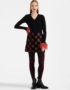 La DoubleJ Piccoli Accessori|Accessories<Flocked TightsBlack & Red in Flocked Nylon