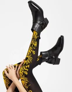 La DoubleJ Piccoli Accessori|Accessories<Flocked TightsBlack & Yellow in Flocked Nylon