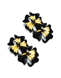 La DoubleJ Bijoux|Accessories<Flora EarringsSolid Black in Macro Pansy