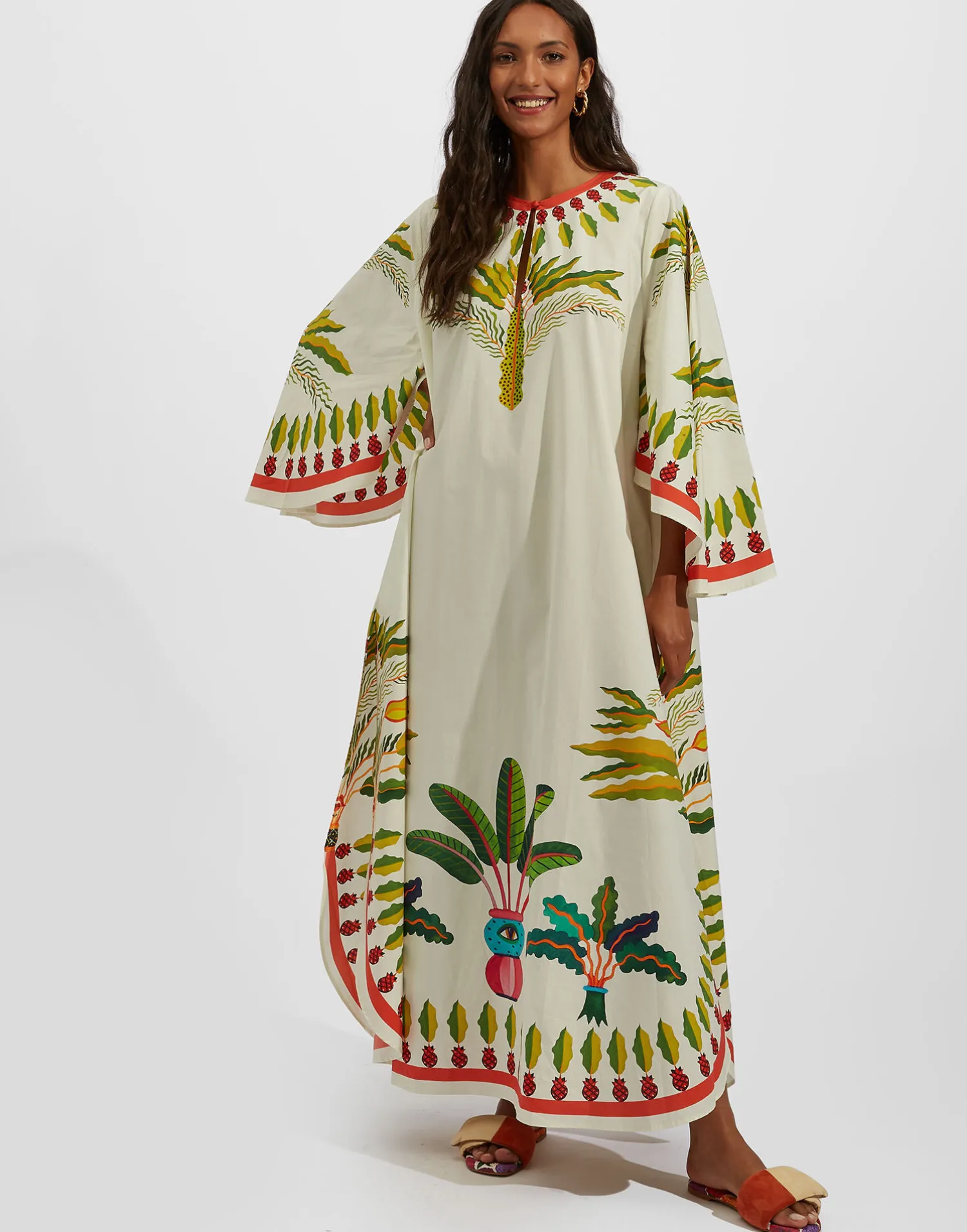 La DoubleJ Vestiti<Flying DressPalme Placée in Popeline Cotton