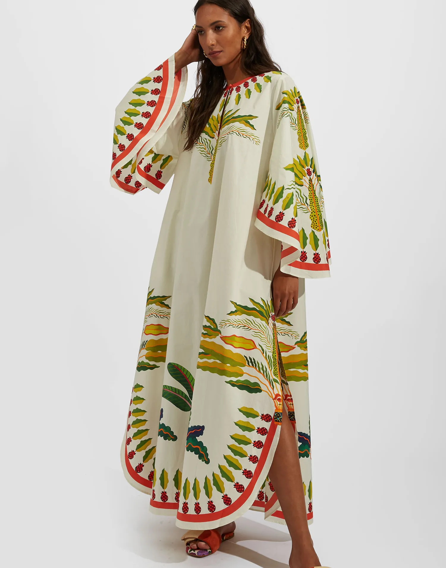 La DoubleJ Vestiti<Flying DressPalme Placée in Popeline Cotton