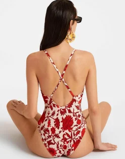 La DoubleJ Moda Mare<Fonda SwimsuitDragonflower Mini Red in Lycra