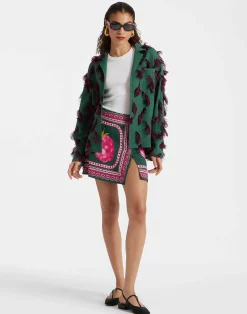 La DoubleJ Gonne<Foulard Mini SkirtLampone Plac&eacute;e Emerald in Envers Satin