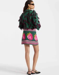 La DoubleJ Gonne<Foulard Mini SkirtLampone Plac&eacute;e Emerald in Envers Satin