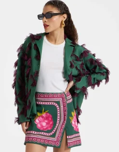 La DoubleJ Gonne<Foulard Mini SkirtLampone Plac&eacute;e Emerald in Envers Satin