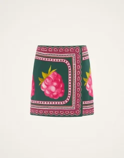 La DoubleJ Gonne<Foulard Mini SkirtLampone Plac&eacute;e Emerald in Envers Satin