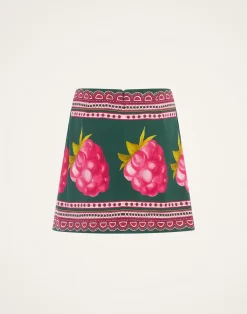 La DoubleJ Gonne<Foulard Mini SkirtLampone Plac&eacute;e Emerald in Envers Satin