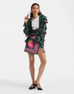 La DoubleJ Gonne<Foulard Mini SkirtLampone Plac&eacute;e Emerald in Envers Satin