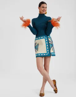 La DoubleJ Gonne<Foulard Mini SkirtLotus Plac&eacute;e Ivory in Stretch Cotton