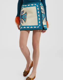 La DoubleJ Gonne<Foulard Mini SkirtLotus Plac&eacute;e Ivory in Stretch Cotton
