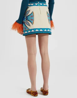 La DoubleJ Gonne<Foulard Mini SkirtLotus Plac&eacute;e Ivory in Stretch Cotton
