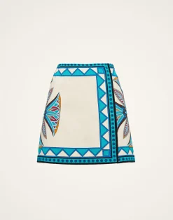 La DoubleJ Gonne<Foulard Mini SkirtLotus Plac&eacute;e Ivory in Stretch Cotton