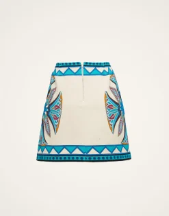 La DoubleJ Gonne<Foulard Mini SkirtLotus Plac&eacute;e Ivory in Stretch Cotton