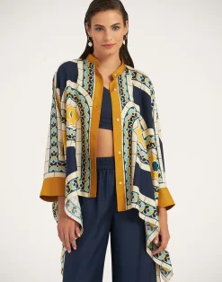 La DoubleJ Camicie E Top<Foulard ShirtMudejar Plac&eacute;e Blue in Silk Twill