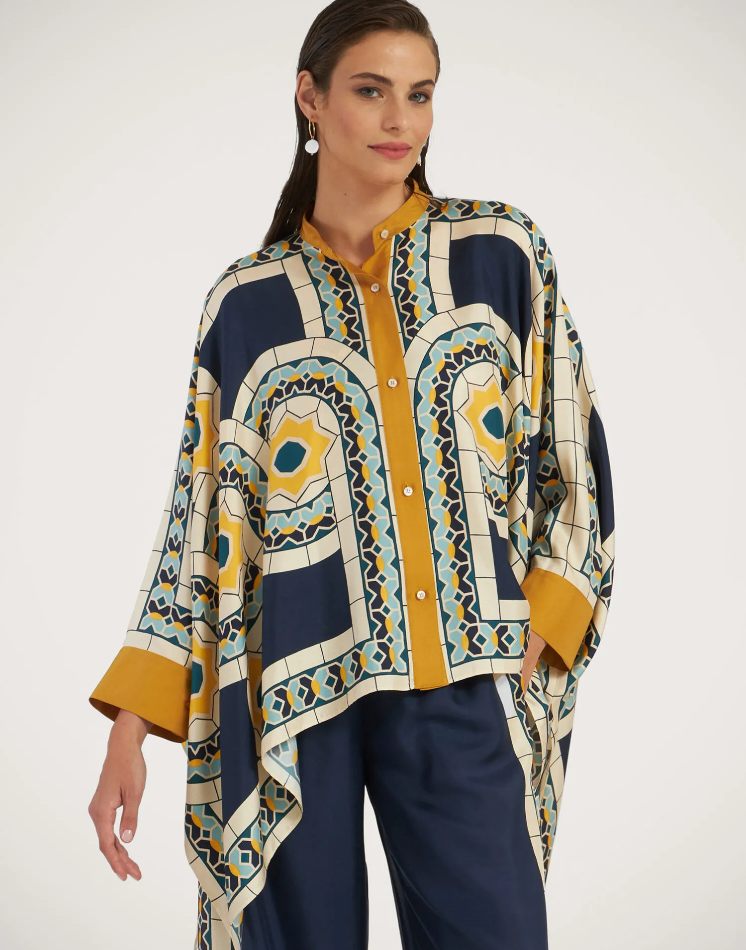La DoubleJ Camicie E Top<Foulard ShirtMudejar Placée Blue in Silk Twill