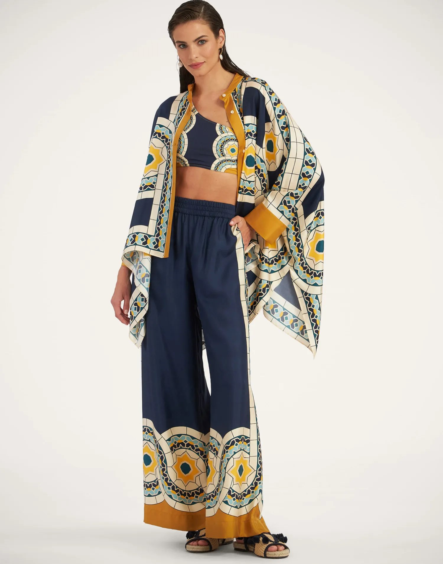 La DoubleJ Camicie E Top<Foulard ShirtMudejar Placée Blue in Silk Twill