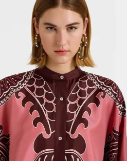 La DoubleJ Party Dressing<Foulard ShirtOltrarno Plac&eacute;e Pink in Silk Twill
