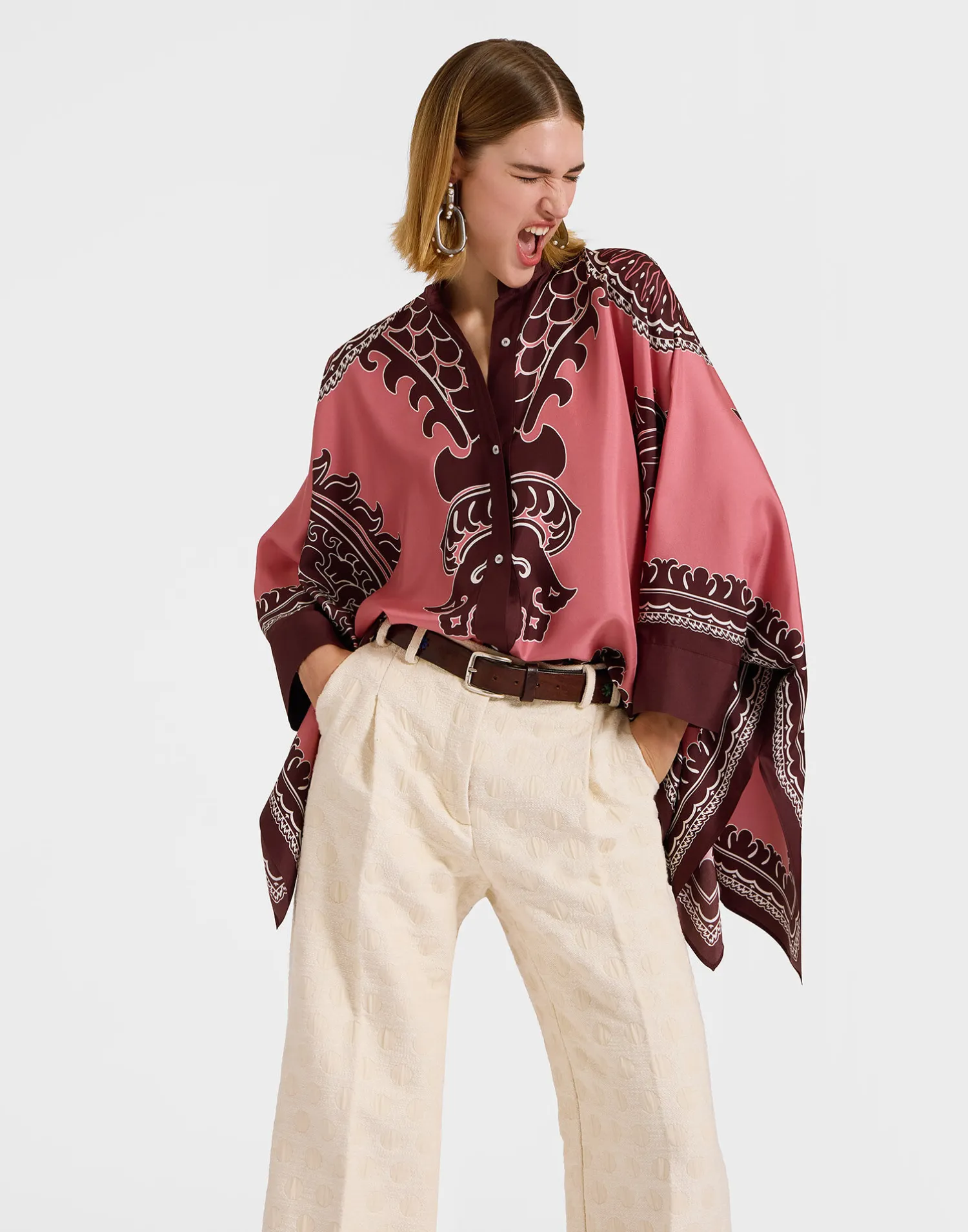 La DoubleJ Camicie E Top<Foulard ShirtOltrarno Placée Pink in Silk Twill