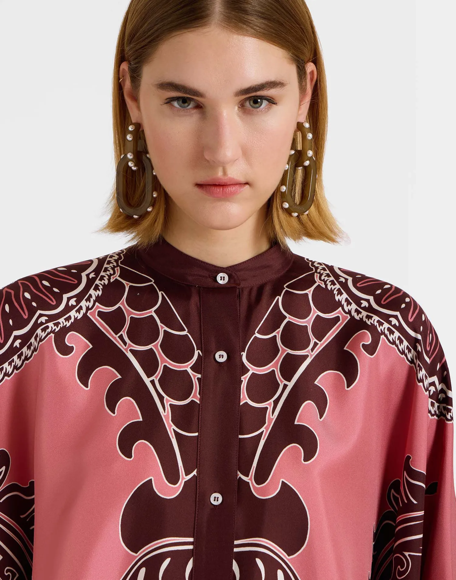 La DoubleJ Camicie E Top<Foulard ShirtOltrarno Placée Pink in Silk Twill